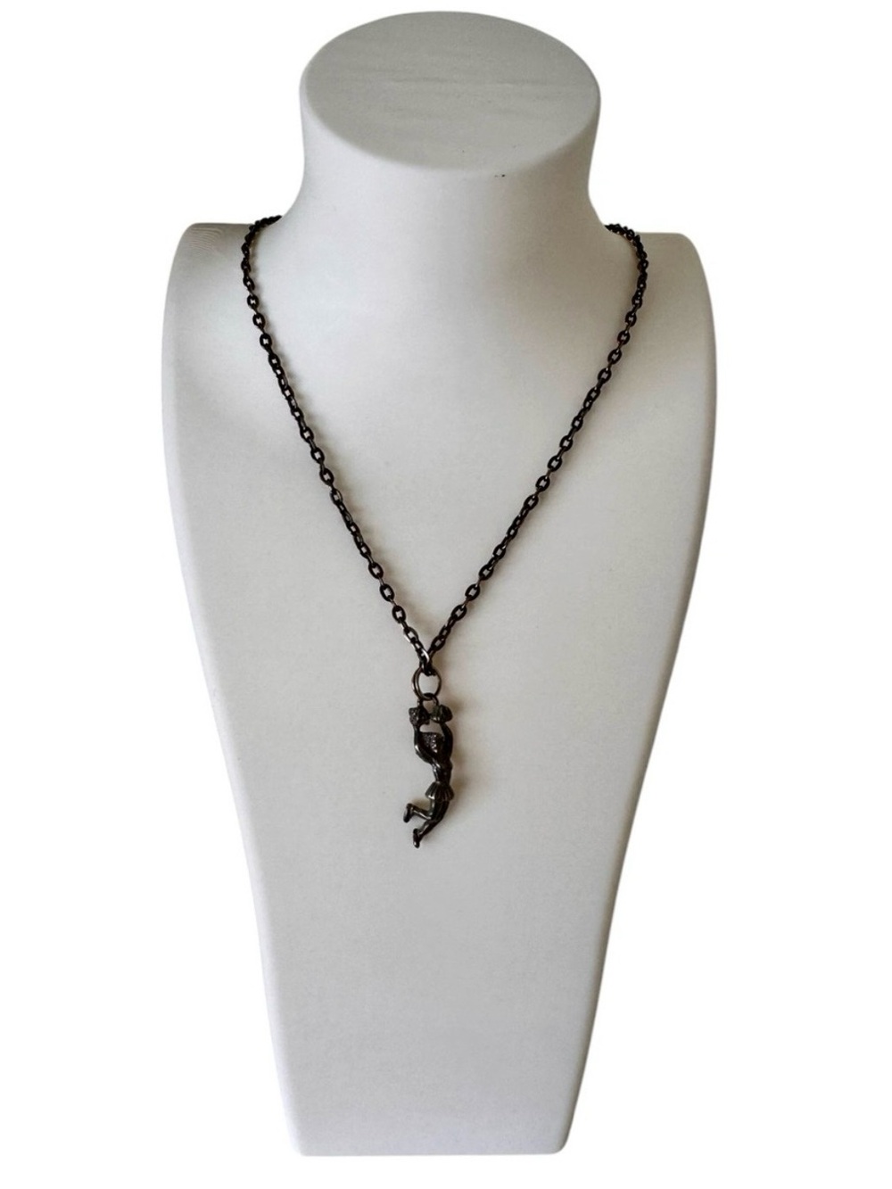 Cheerleader Charm Necklace Gunmetal Pewter Pendant Sports Spirit Jewelry